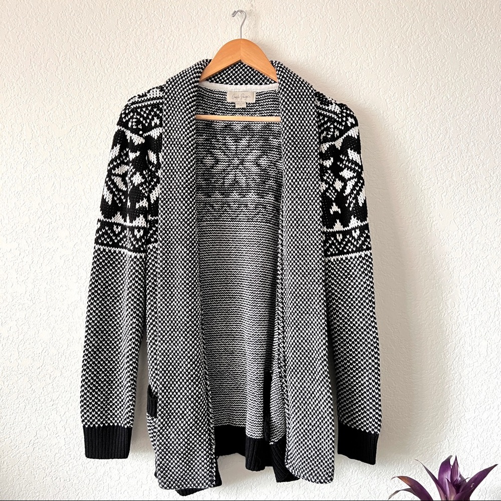 Charlie Paige Heavy Knit Snowflake Open Cardigan Sweater Size Small Vintage